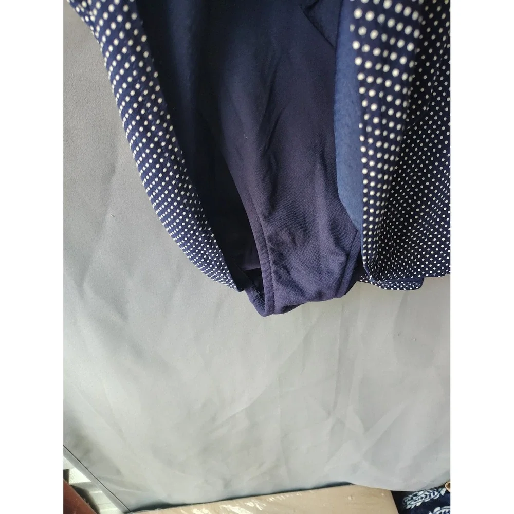 Beach Cabana Navy Blue Polka Dot Swim Dress One Piece Swimsuit Women Large‎